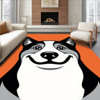 Joyful Black White Dog Orange Background Rug