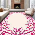 Vibrant Pink Floral Heart Swirl Border Rug