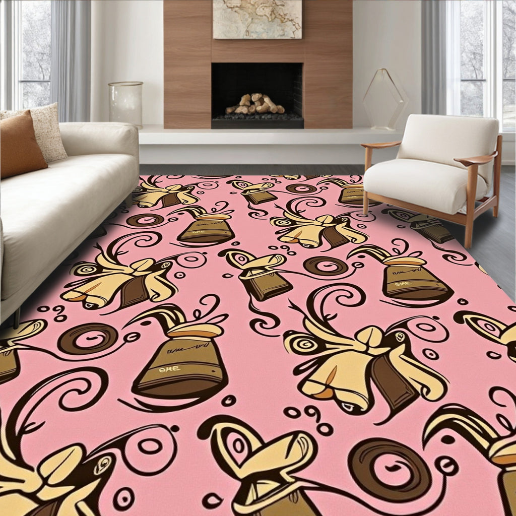 Whimsical brown bell floral pink Rug