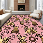 Whimsical brown bell floral pink Rug