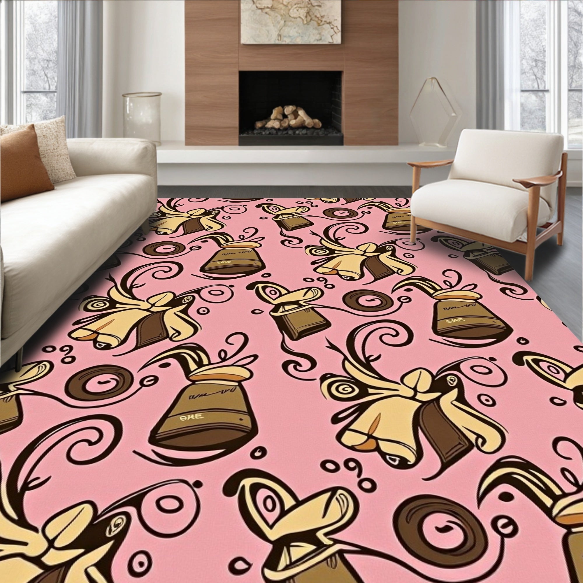 Whimsical brown bell floral pink Rug