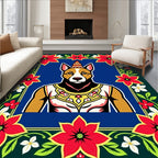 Festive Red Floral Border Dog Portrait Rug