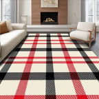 Classic Red Black Cream Plaid Checkered Rug