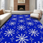 White Snowflake Winter Blue Rug