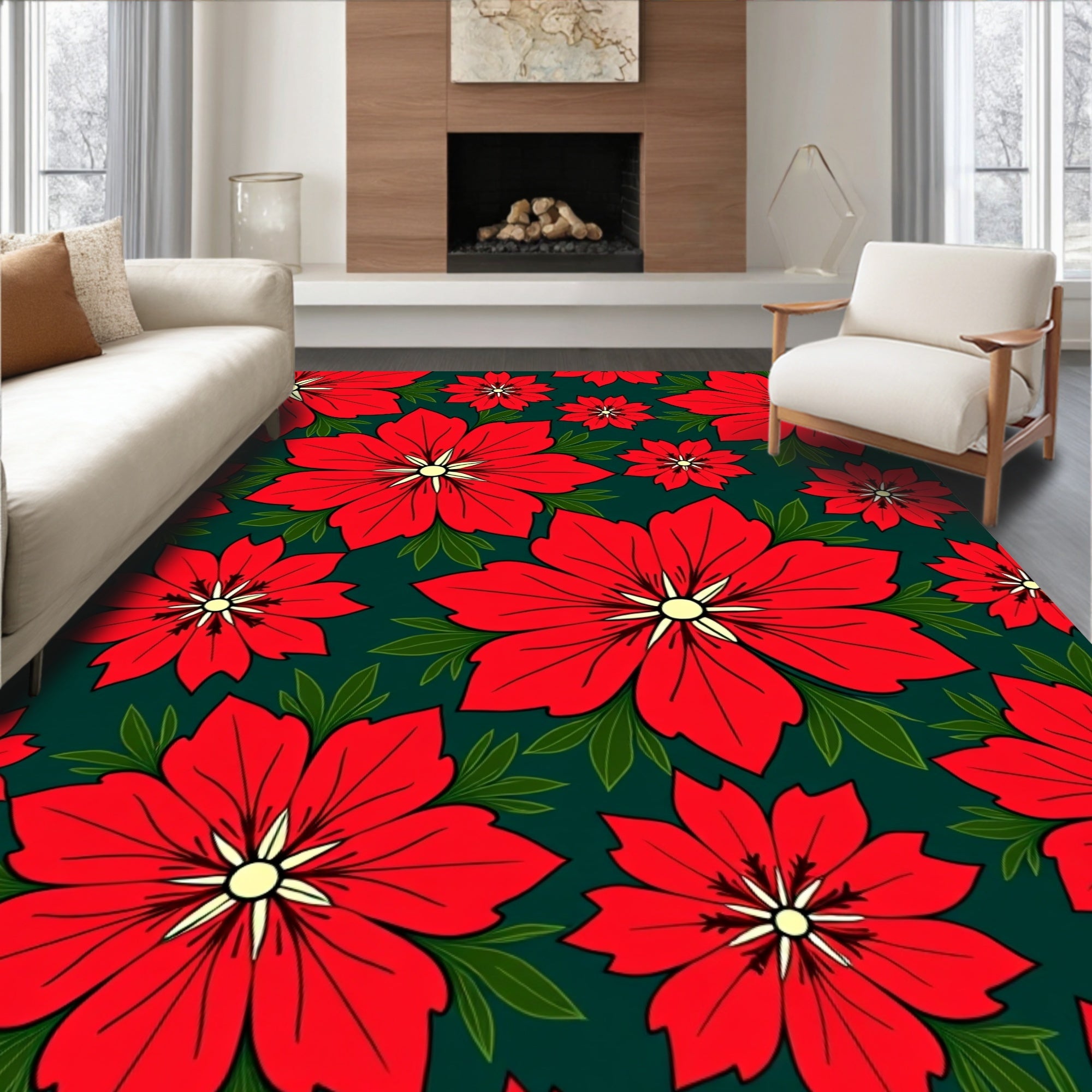 Crimson Floral Garden Background Rug