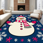 Festive Snowman With Pink Snowflake Sprinkles Rug