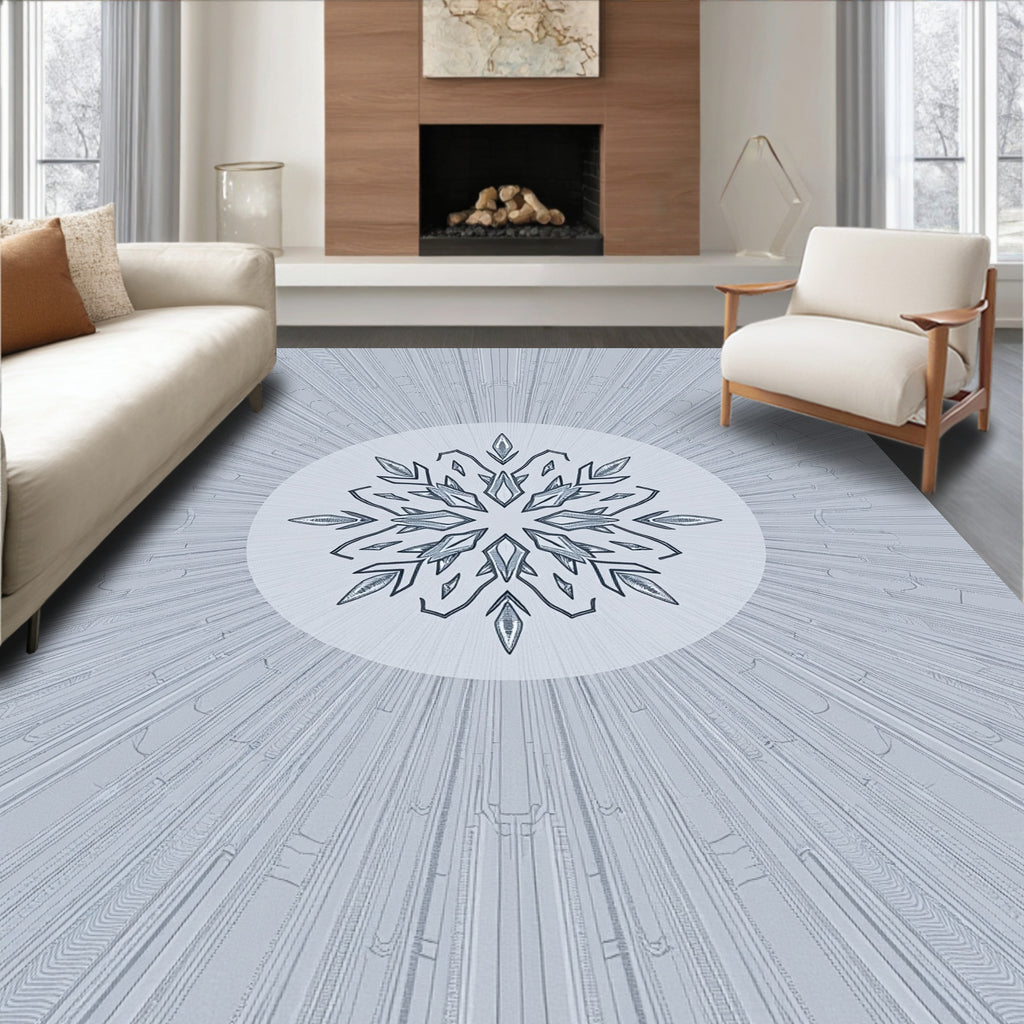 Icy Blue Snowflake Sunburst Rug