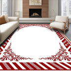 Rich Crimson Floral Bordered Stripped Rug