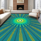 Teal Yellow Sunburst Radial Rug