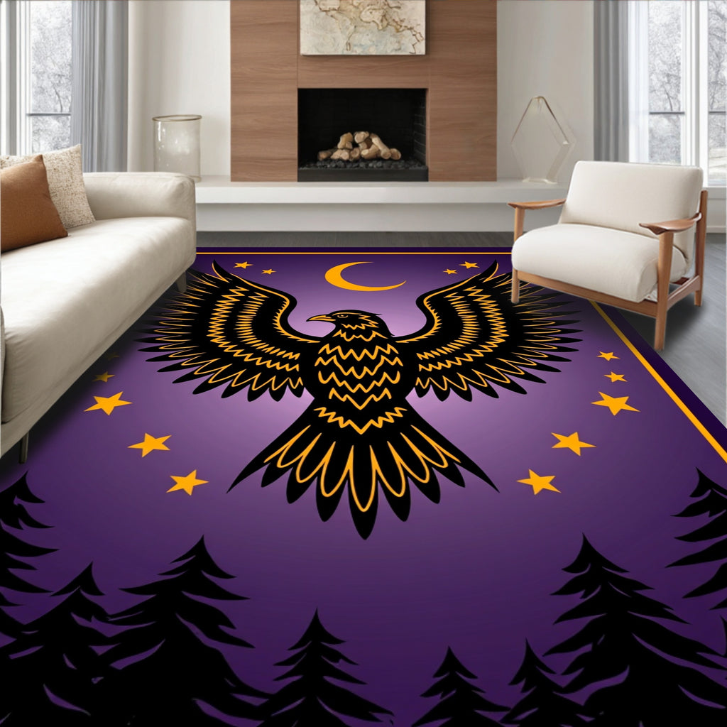 Golden Eagle Moonlit Starry Night Forest Rug