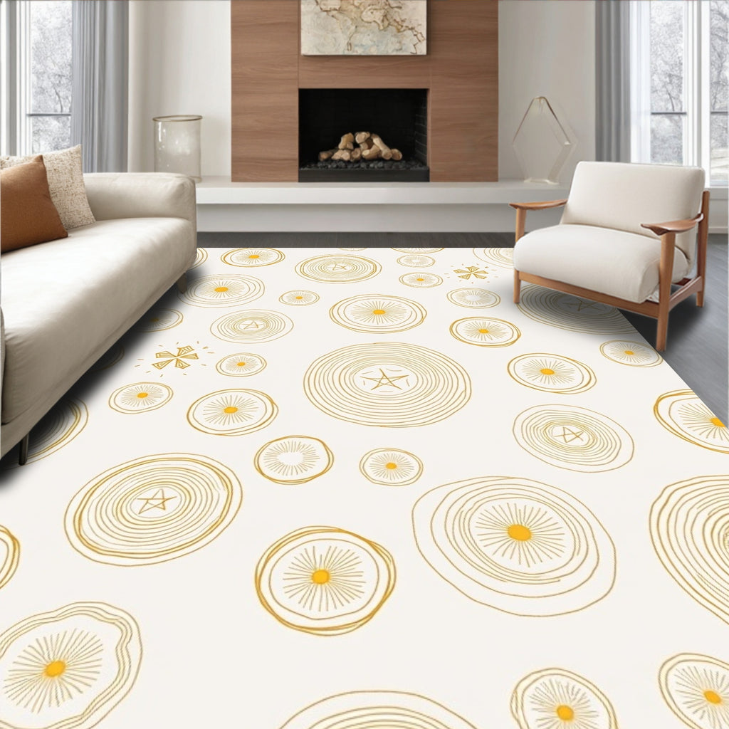 Golden Sunburst Circles Contemporary Rug