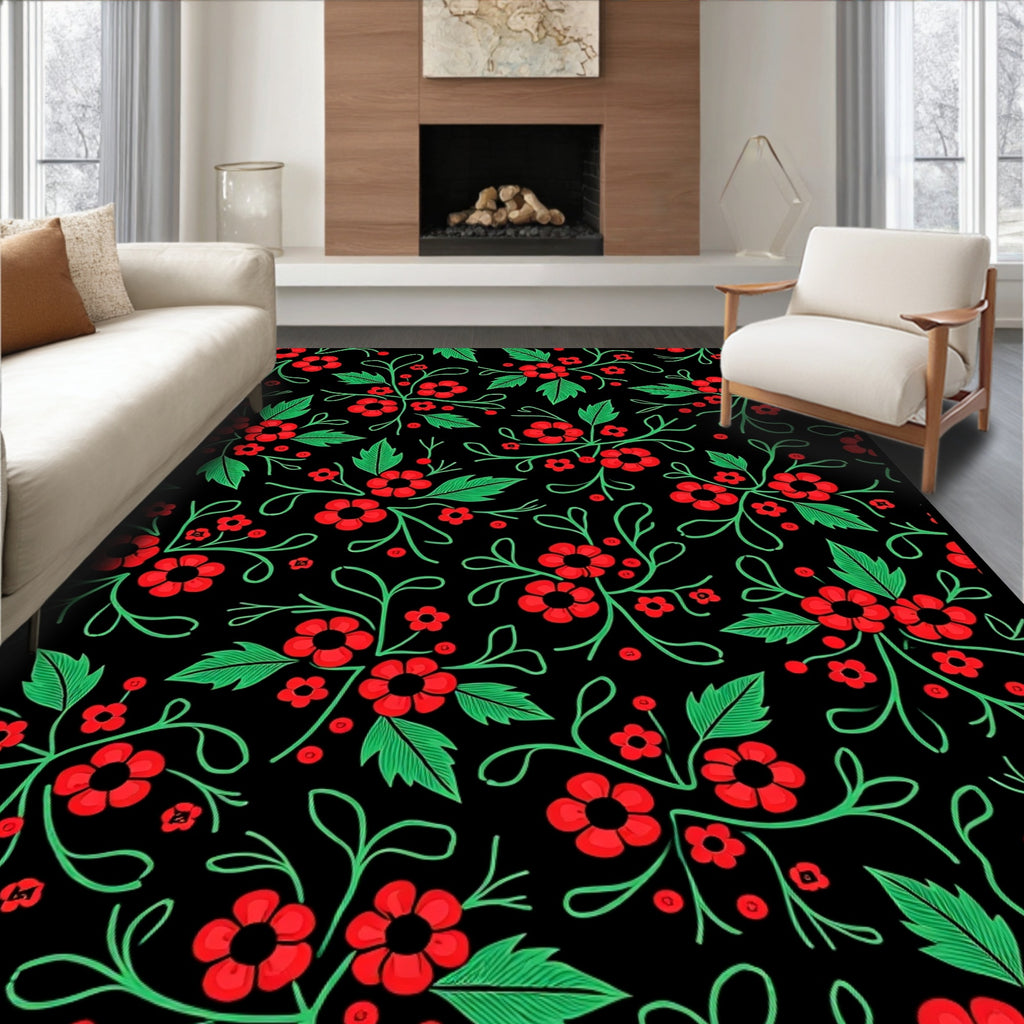 Red Green Floral Vine Repeating Rug