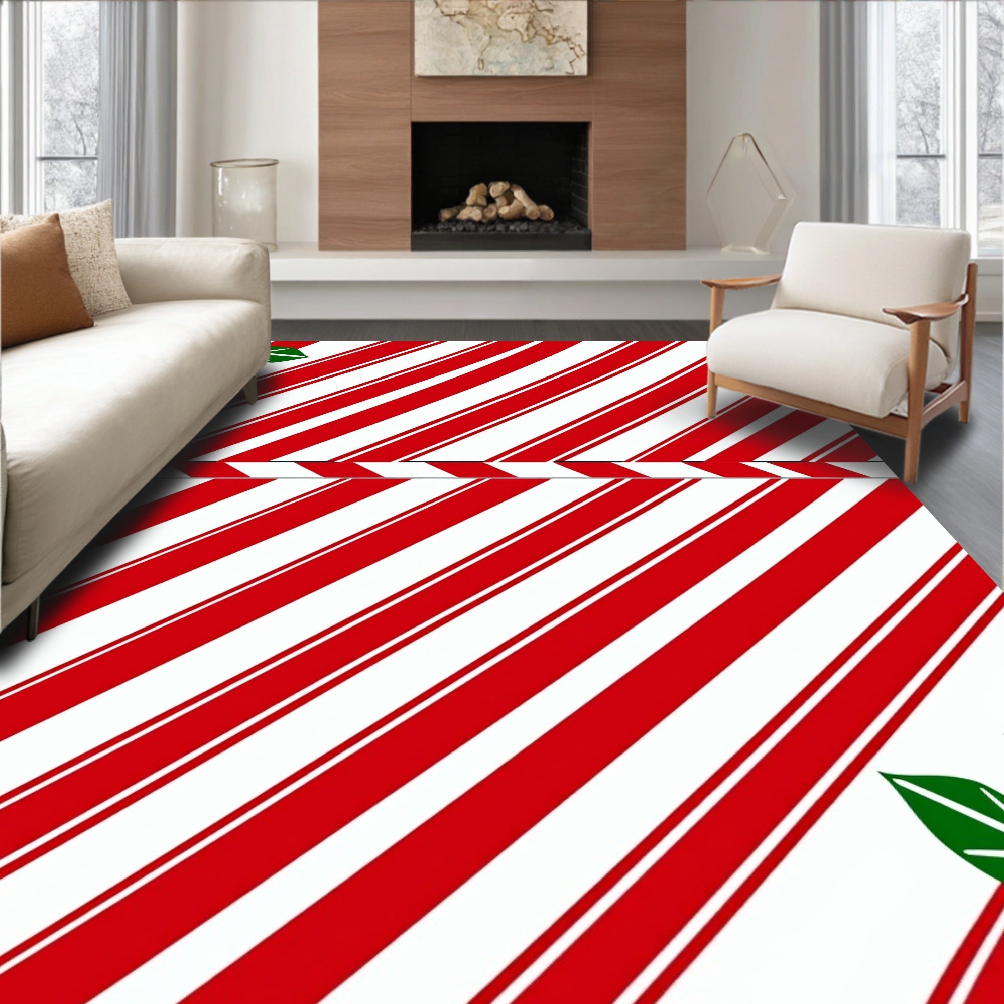 Red White Candy Cane Stripe Rug