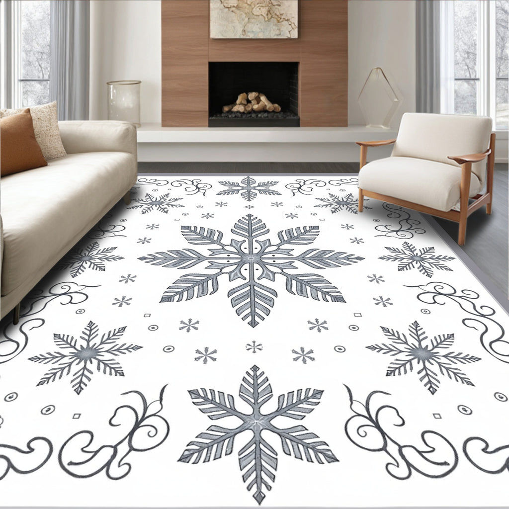 Winter Snowflake Medallion Gray Rug