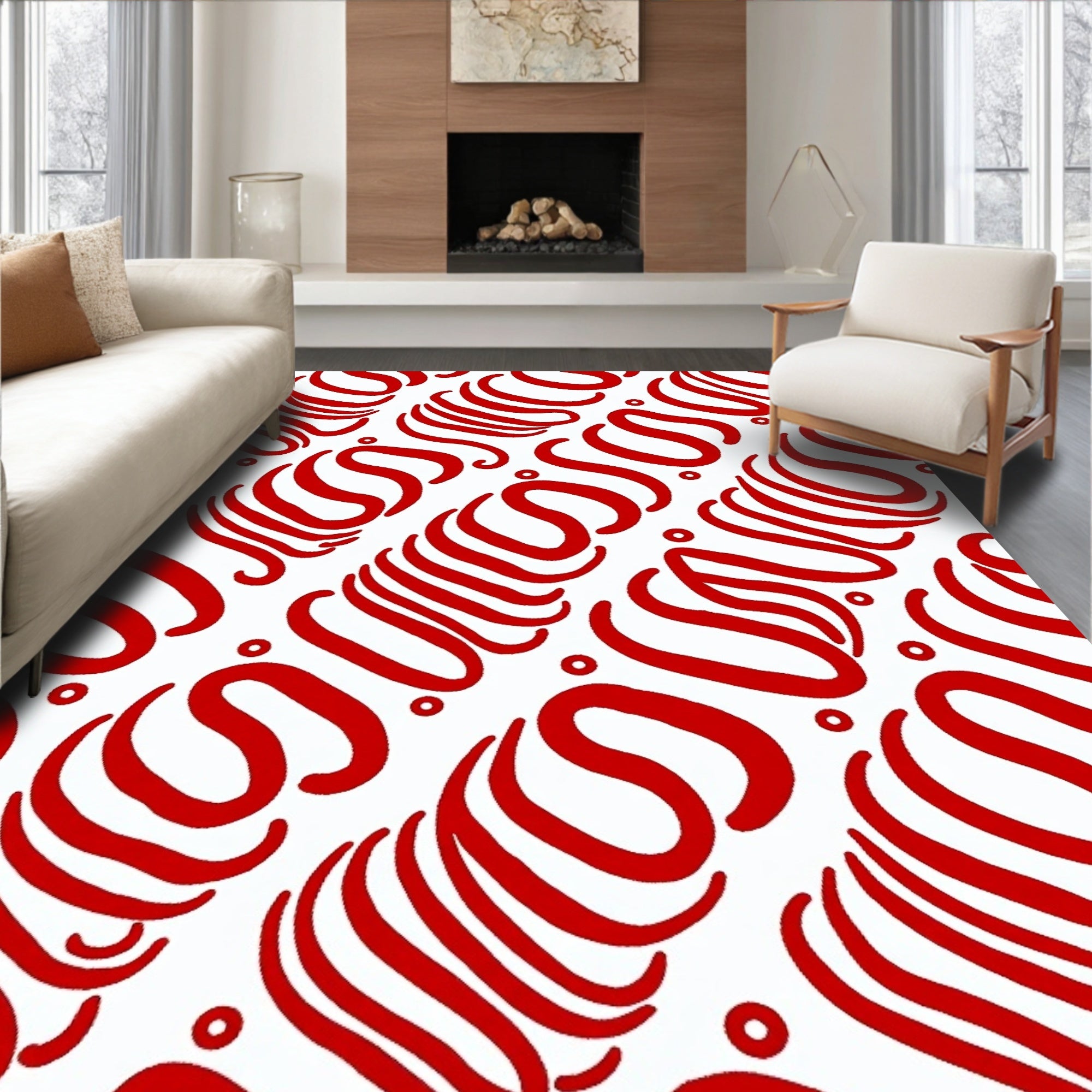 Crimson Swirl Organic Ribbon Rug