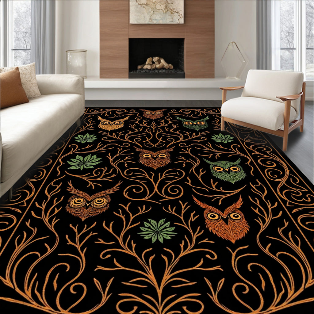 Whimsical Owl Forest Woodland Rug