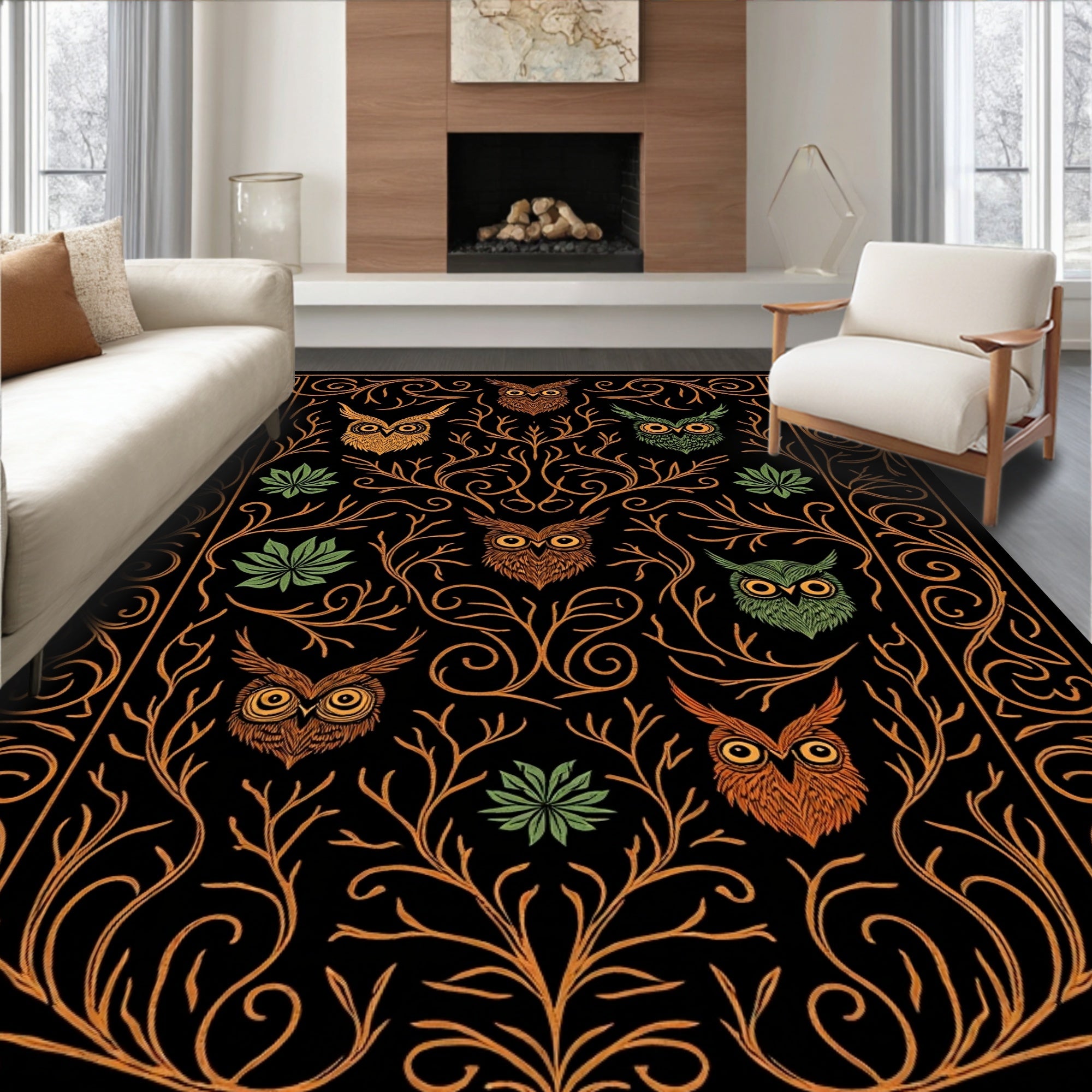 Whimsical Owl Forest Woodland Rug