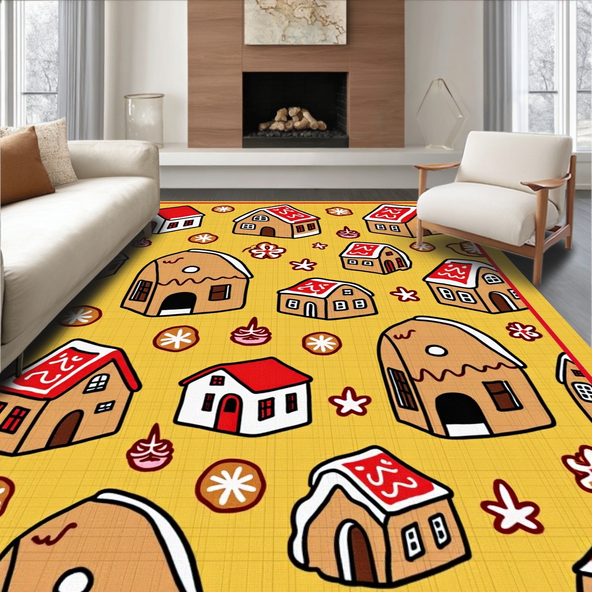 Golden Yellow Gingerbread House Collection Rug