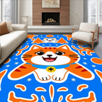Whimsical Orange Cat Christmas Trees Stars Rug