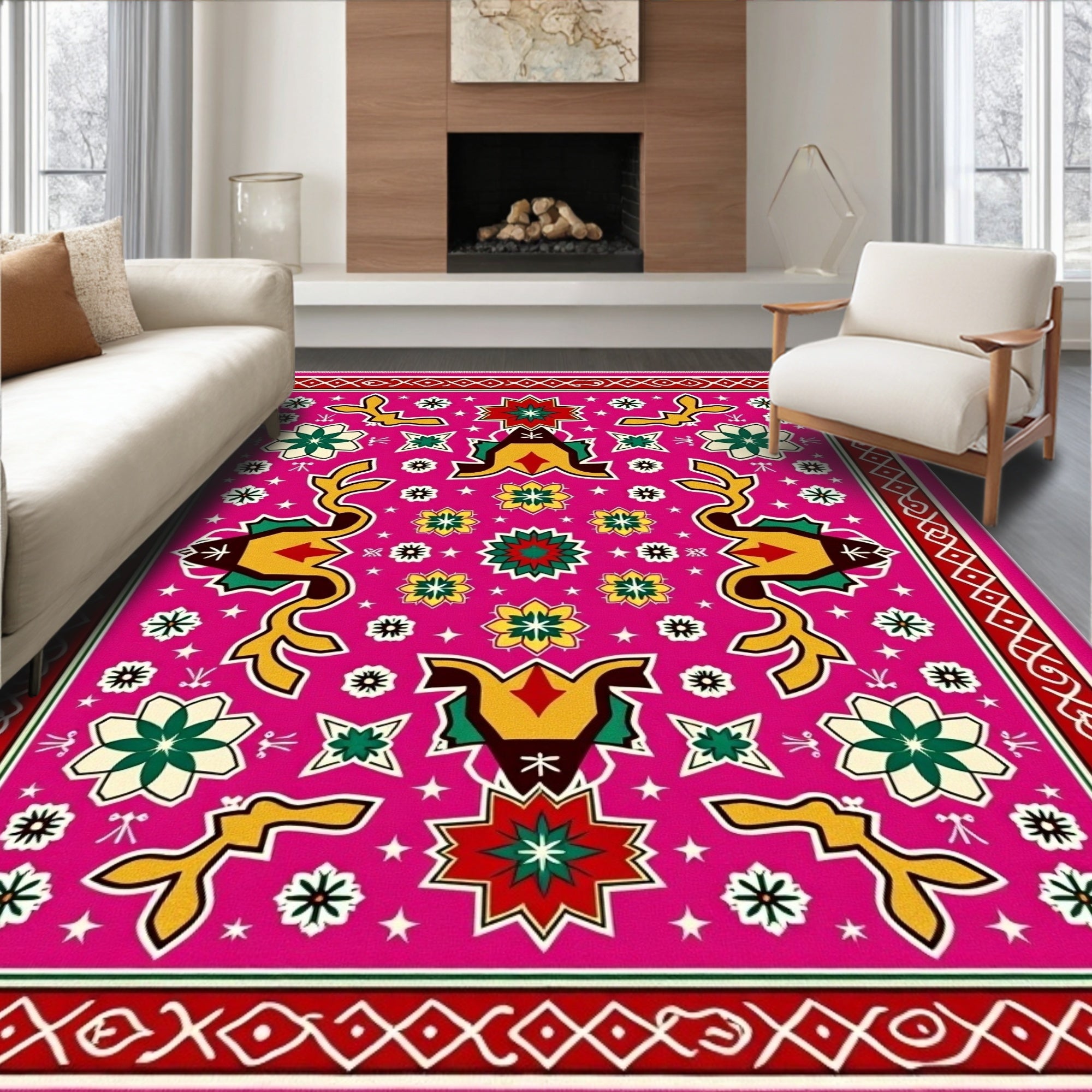 Vibrant Pink Floral Medallion Rug
