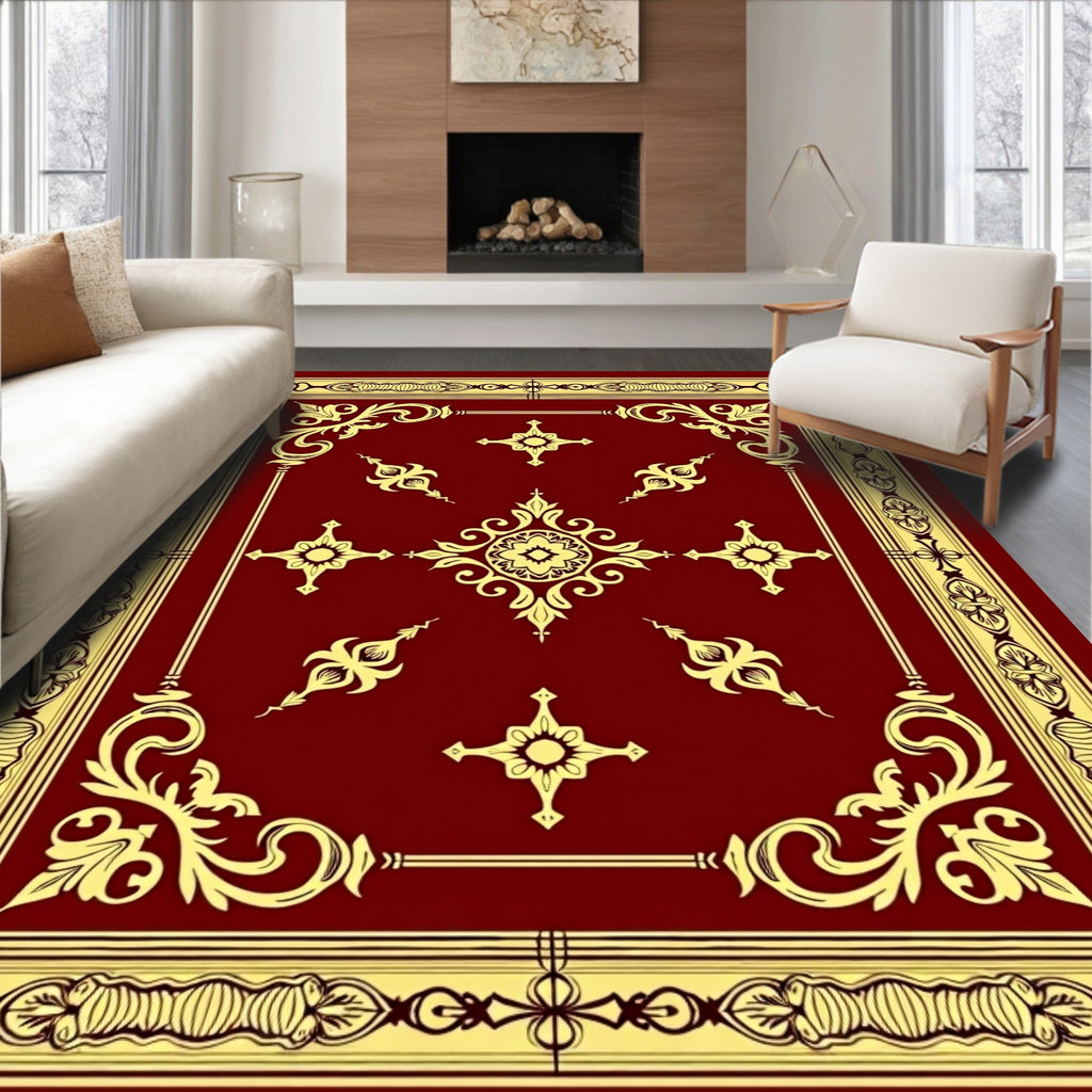 Rich Crimson Golden Ornate Floral Rug