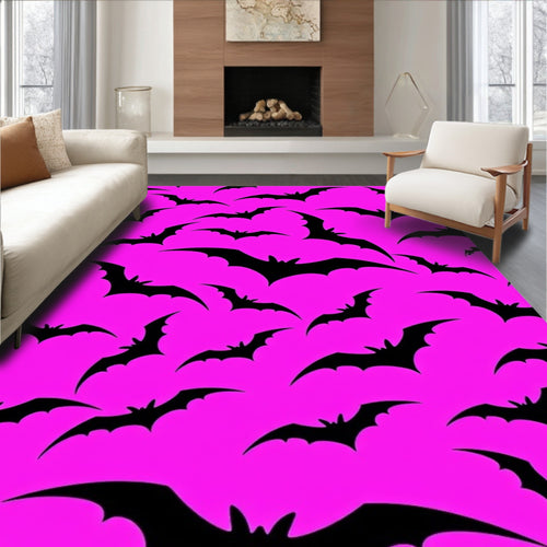 Black Bats Hot Pink Background Rug