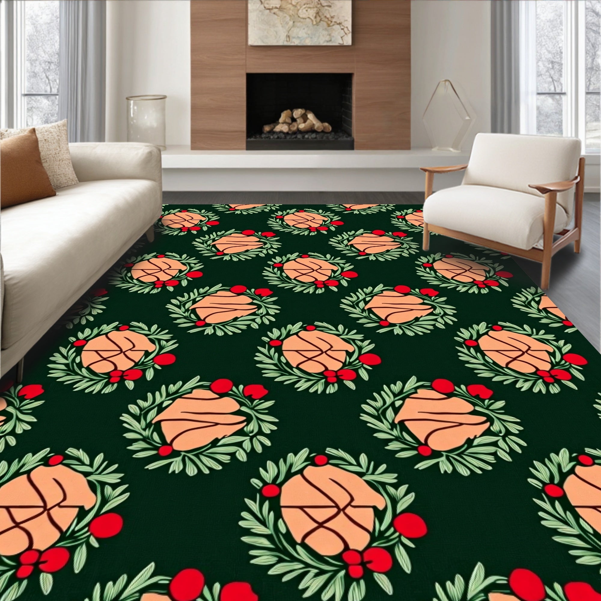 Festive Orange And Green Berry Wreath Rug