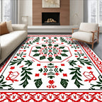 Crimson Green Floral Octagon Border Rug