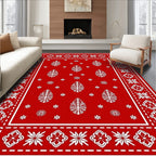 Red White Leaf Floral Border Rug