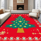 Christmas Tree Red Snowflake Border Rug