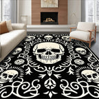 Cream Skulls Black Ornate Flourish Rug