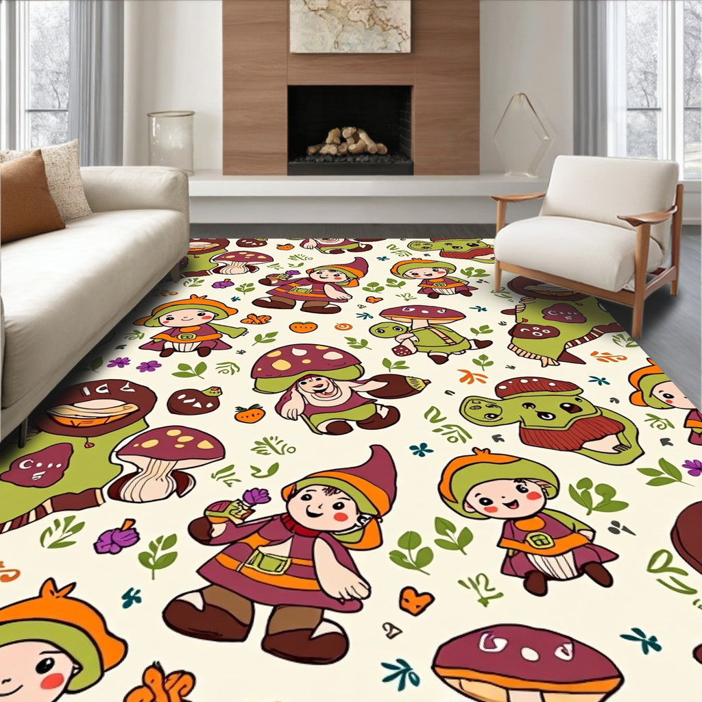 Whimsical Gnomes Mushroom Forest Creatures Rug