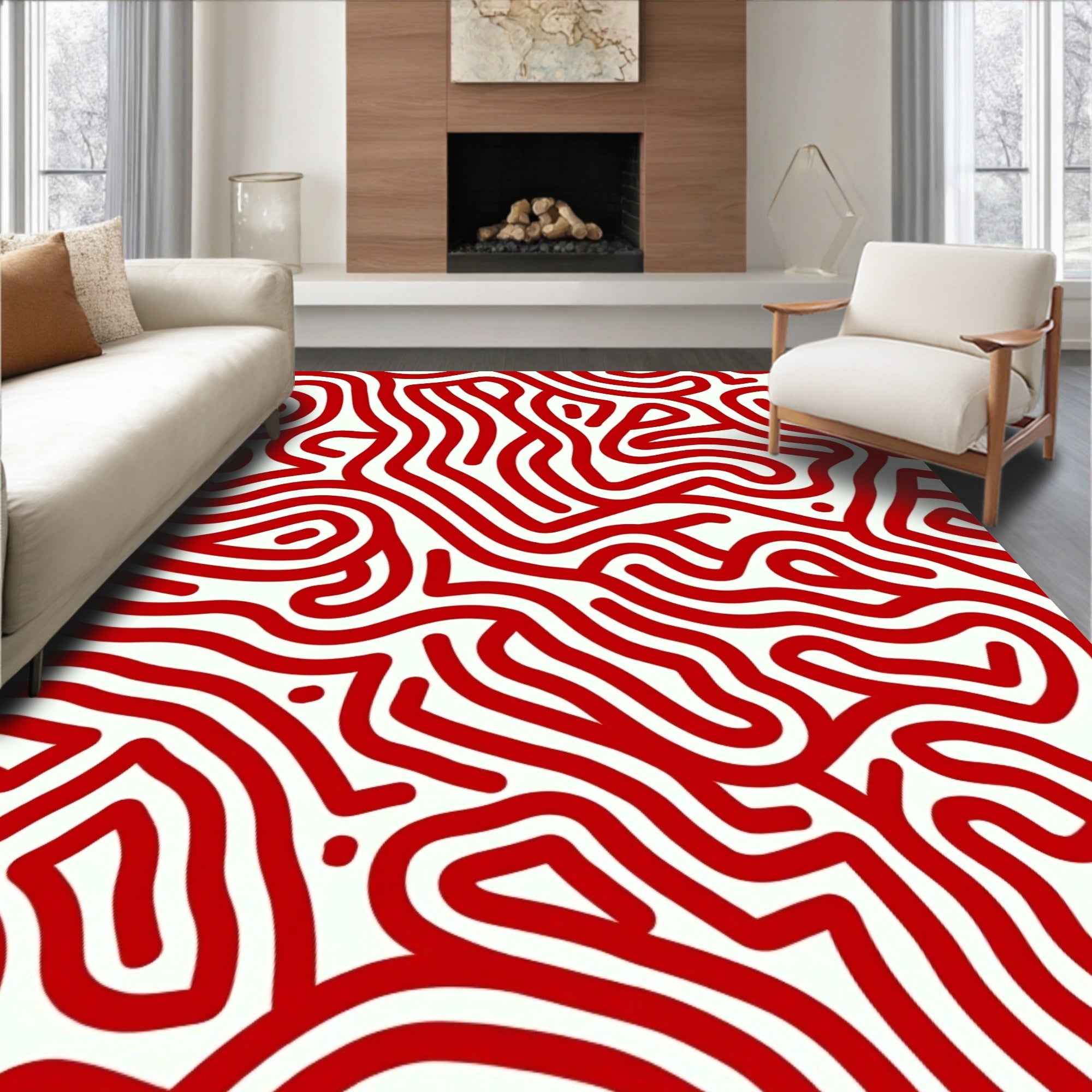 Crimson Maze Organic Lines Rug