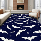 Navy Blue Flying Bats Starry Night Rug