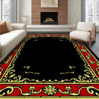 Crimson and Gold Floral Scroll Frame Rug
