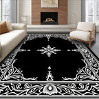 Ornate White Floral Border Square Rug