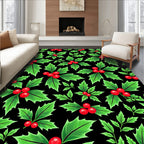 Classic Christmas Holly Berry Sprigs Rug