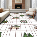 Festive Cream Truck Tree Wreath Rug