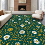 Deep Teal White Daisy Vine Rug