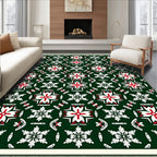 Crimson White Snowflake Emerald Geometric Rug