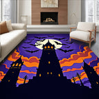 Spooky Purple Bat Halloween Castle Rug