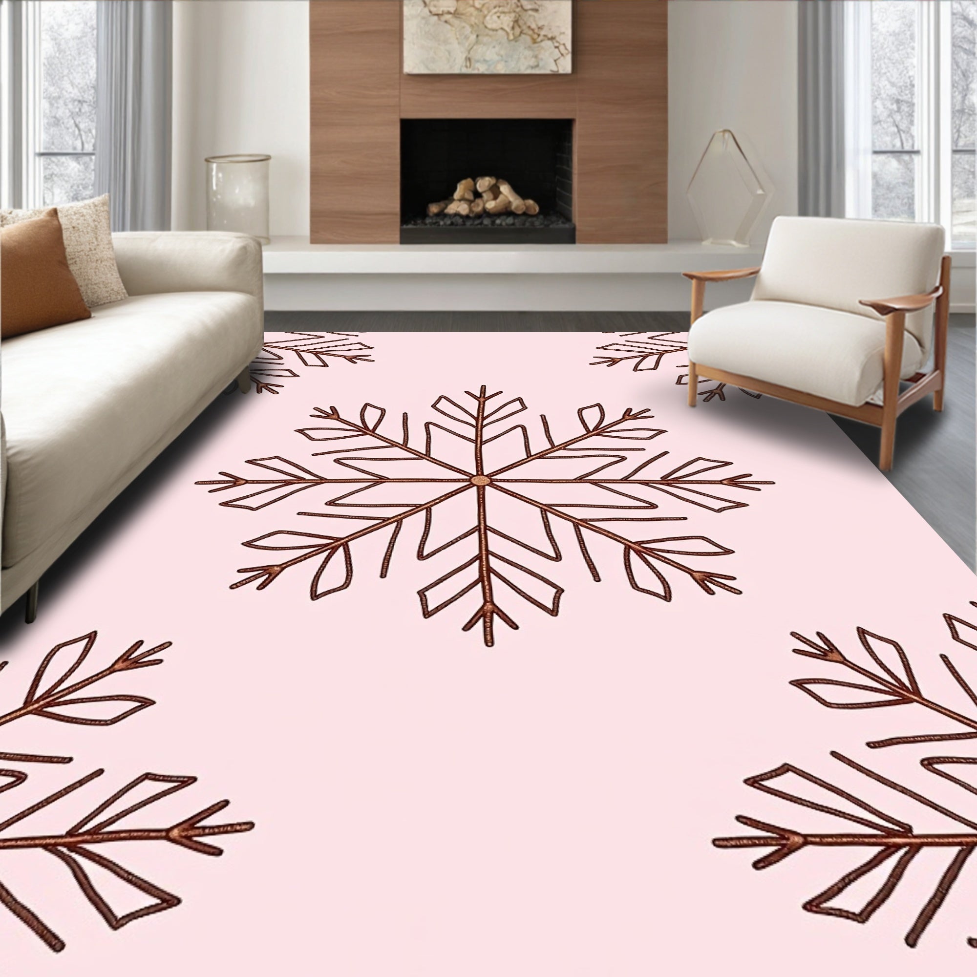 Warm Rose Snowflake Repeat Rug