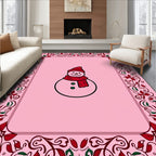 Pink Snowman Floral Border Rug