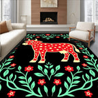 Red Polka Dot Cow Floral Border Rug