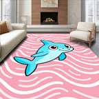 Cute Blue Dolphin Pink Wave Rug