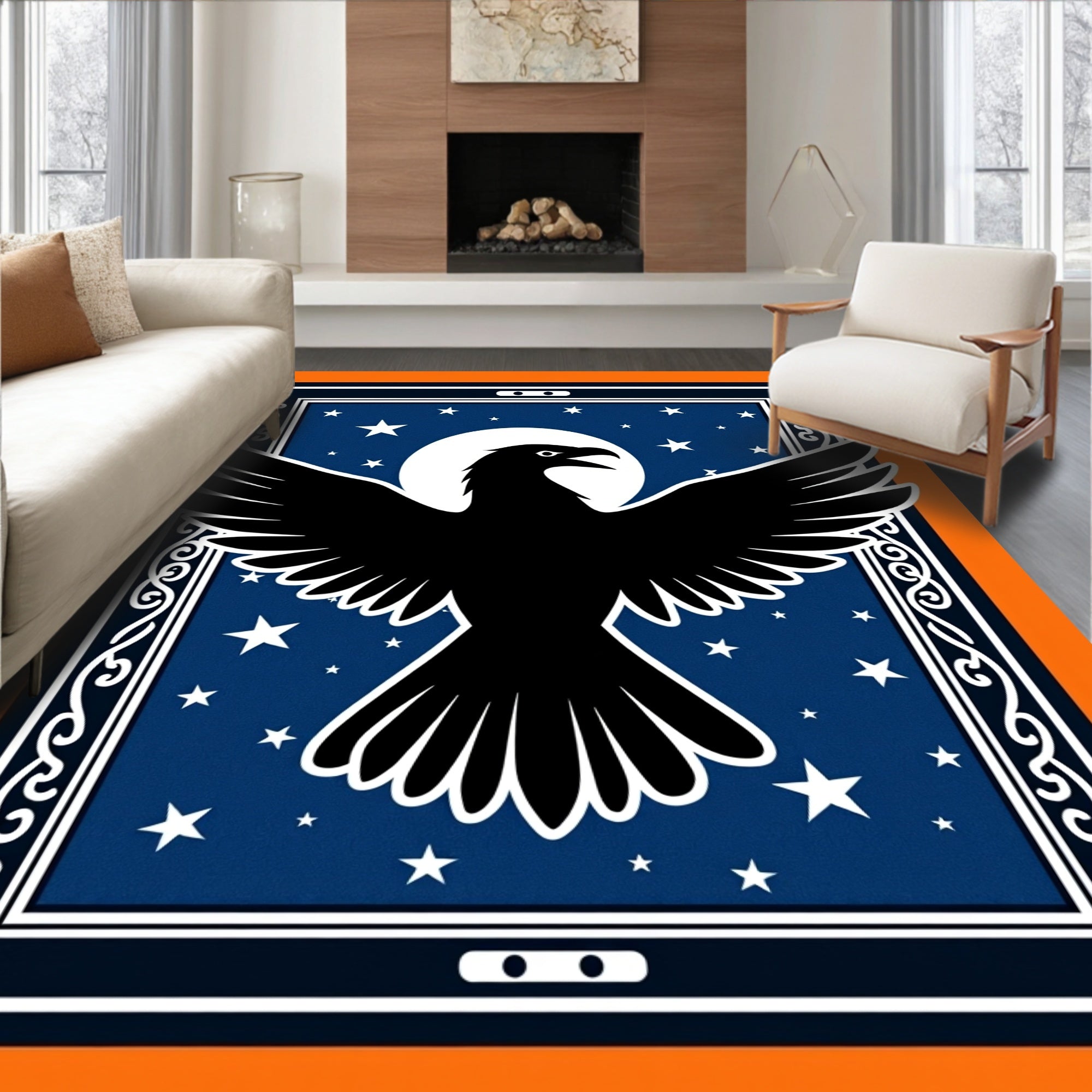 Midnight Raven Moon Celestial Scrolled Rug