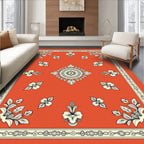 Vibrant Orange Floral Medallion Border Rug