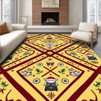 Crimson Yellow Folk Art Figures Rug
