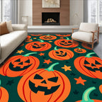Orange Jack O Lantern Halloween Stars Rug