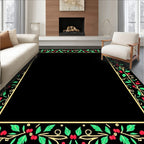 Red Berry Green Leaf Gold Vine Border Rug
